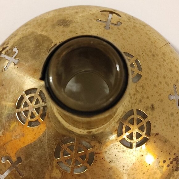Vintage Nautical Brass Glass Decanter Anchor Wheel w/Lid Made in Sweden - Picture 3 of 8